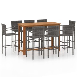 vidaXL Conjunto de bar para jardín 9 piezas gris