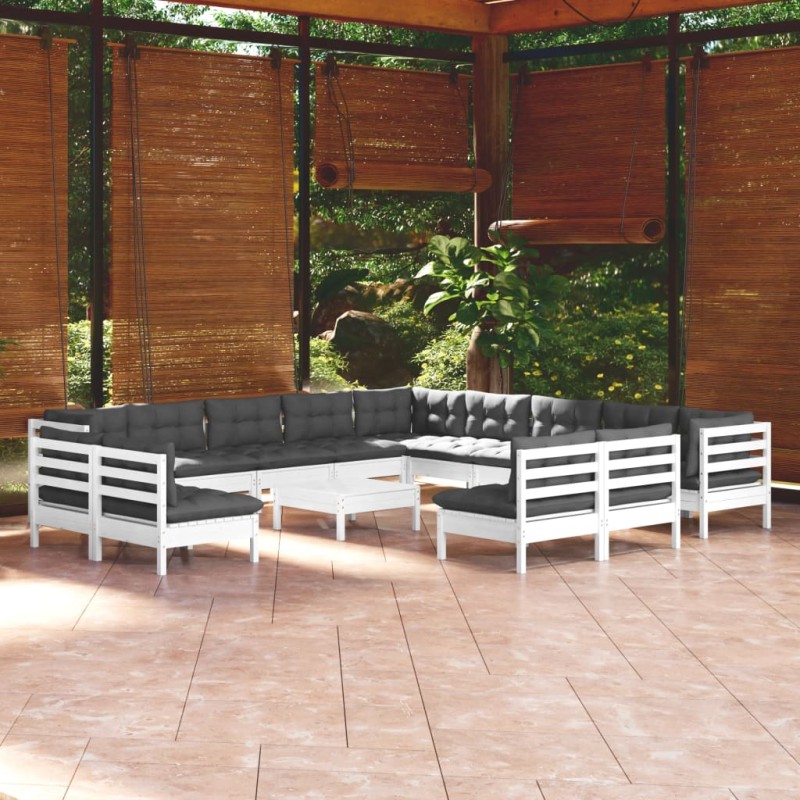 vidaXL Muebles de jardín 14 pzas con cojines blanco madera maciza pino vidaXL Muebles de jardín 14 pzas con cojines blanco madera maciza pino
