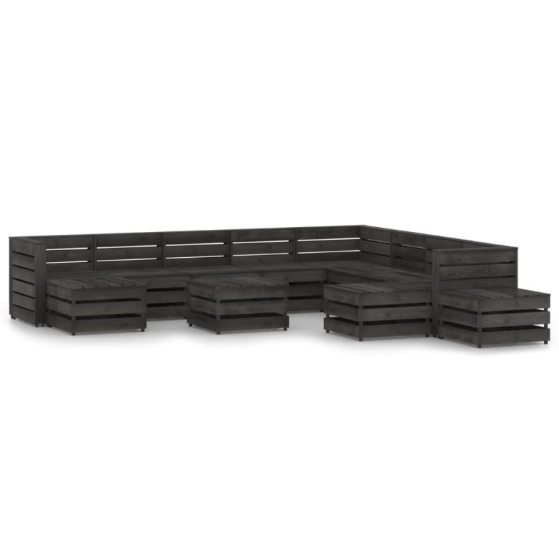 vidaXL Set de muebles de jardín 12 pzas madera de pino impregnada gris vidaXL Set de muebles de jardín 12 pzas madera de pino impregnada gris