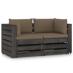 vidaXL Sofá de palets 2 plazas cojines gris madera de pino impregnada