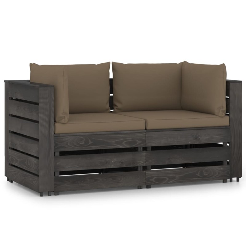 vidaXL Sofá de palets 2 plazas cojines gris madera de pino impregnada vidaXL Sofá de palets 2 plazas cojines gris madera de pino impregnada
