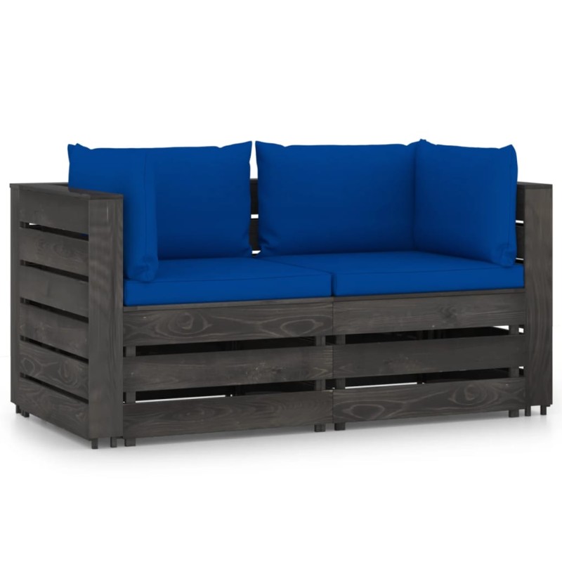 vidaXL Sofá de palets 2 plazas cojines gris madera de pino impregnada vidaXL Sofá de palets 2 plazas cojines gris madera de pino impregnada