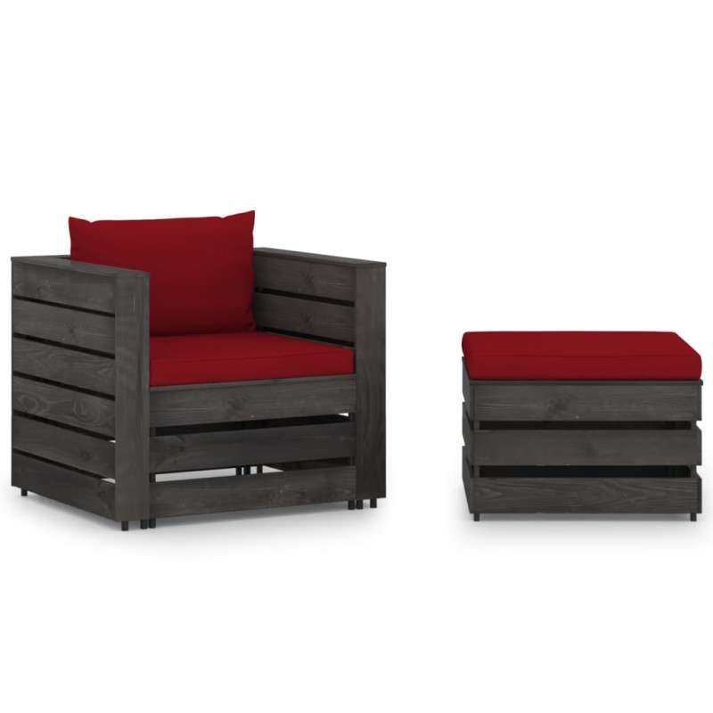 vidaXL Muebles de jardín 2 piezas con cojines madera impregnada gris vidaXL Muebles de jardín 2 piezas con cojines madera impregnada gris