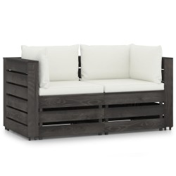 vidaXL Sofá de palets 2 plazas cojines gris madera de pino impregnada