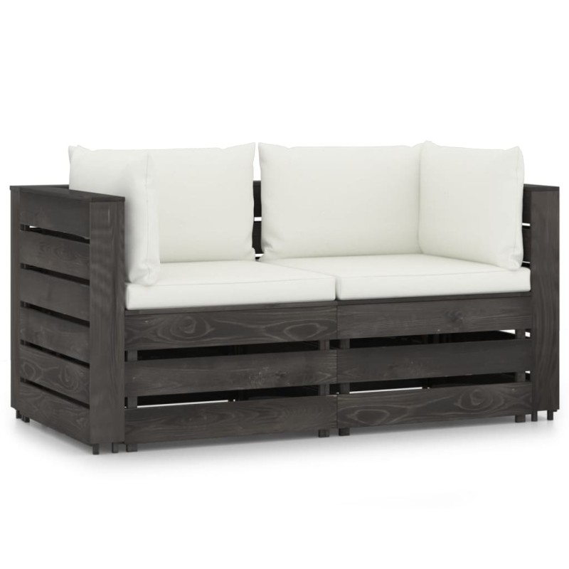 vidaXL Sofá de palets 2 plazas cojines gris madera de pino impregnada vidaXL Sofá de palets 2 plazas cojines gris madera de pino impregnada