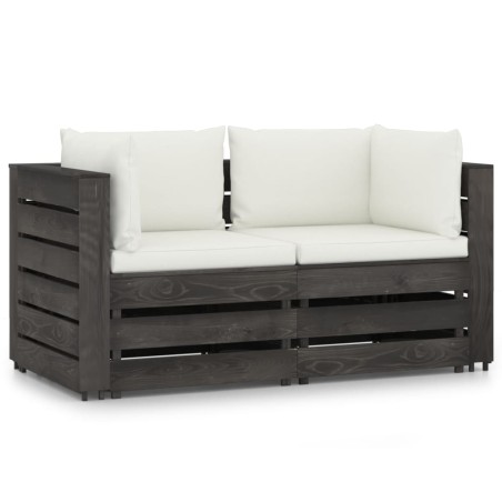 vidaXL Sofá de palets 2 plazas cojines gris madera de pino impregnada