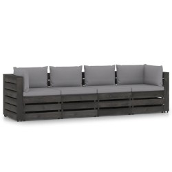 vidaXL Sofá de palets 4 plazas cojines gris madera de pino impregnada