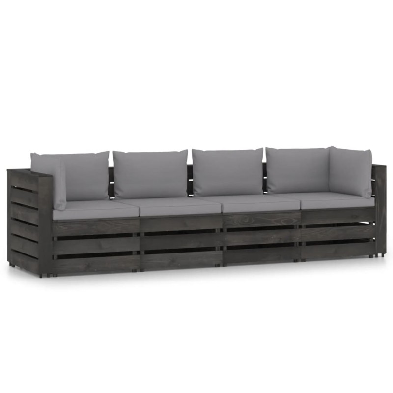 vidaXL Sofá de palets 4 plazas cojines gris madera de pino impregnada vidaXL Sofá de palets 4 plazas cojines gris madera de pino impregnada