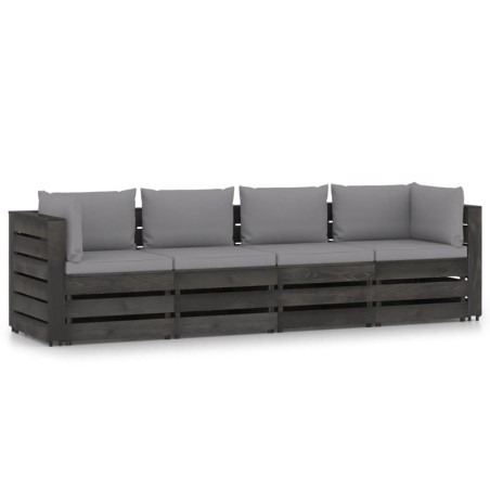 vidaXL Sofá de palets 4 plazas cojines gris madera de pino impregnada