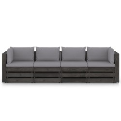 vidaXL Sofá de palets 4 plazas cojines gris madera de pino impregnada