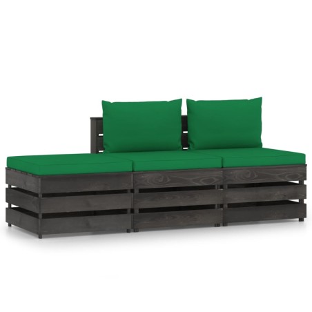 vidaXL Muebles de jardín 3 piezas con cojines madera impregnada gris