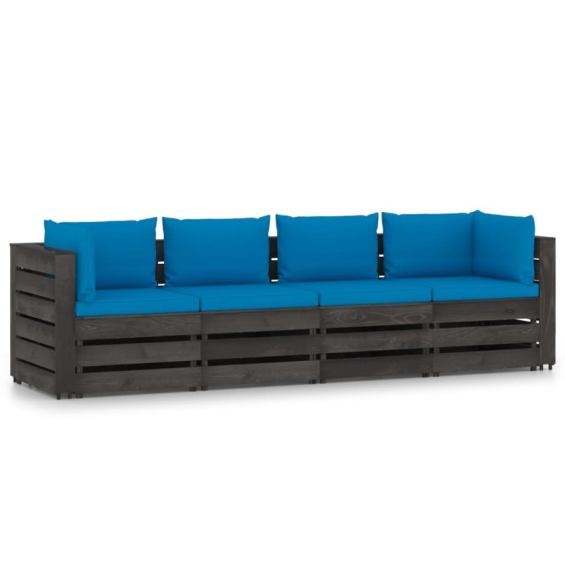 vidaXL Sofá de palets 4 plazas cojines gris madera de pino impregnada vidaXL Sofá de palets 4 plazas cojines gris madera de pino impregnada
