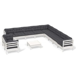 vidaXL Muebles de jardín 12 pzas con cojines blanco madera maciza pino