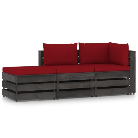 vidaXL Muebles de jardín 3 piezas con cojines madera impregnada gris