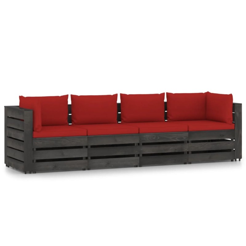 vidaXL Sofá de palets 4 plazas cojines gris madera de pino impregnada vidaXL Sofá de palets 4 plazas cojines gris madera de pino impregnada