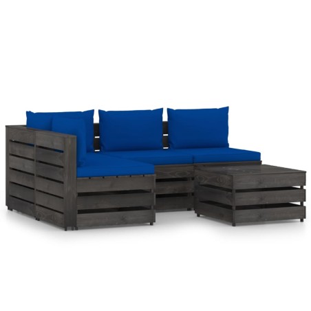 vidaXL Muebles de jardín 5 piezas con cojines madera impregnada gris