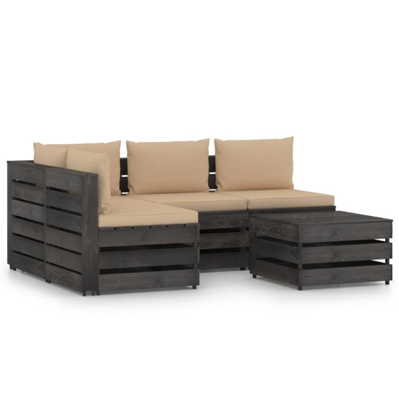 vidaXL Muebles de jardín 5 piezas con cojines madera impregnada gris
