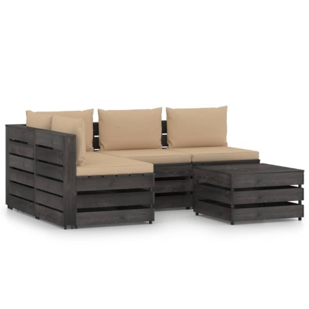 vidaXL Muebles de jardín 5 piezas con cojines madera impregnada gris