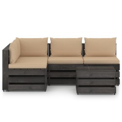 vidaXL Muebles de jardín 5 piezas con cojines madera impregnada gris