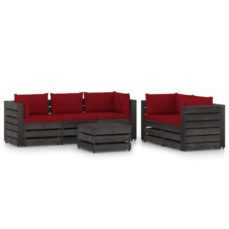 vidaXL Muebles de jardín 6 piezas con cojines madera impregnada gris