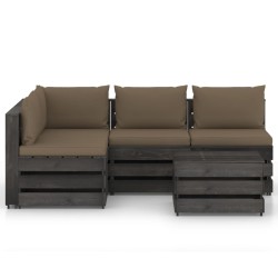 vidaXL Muebles de jardín 5 piezas con cojines madera impregnada gris