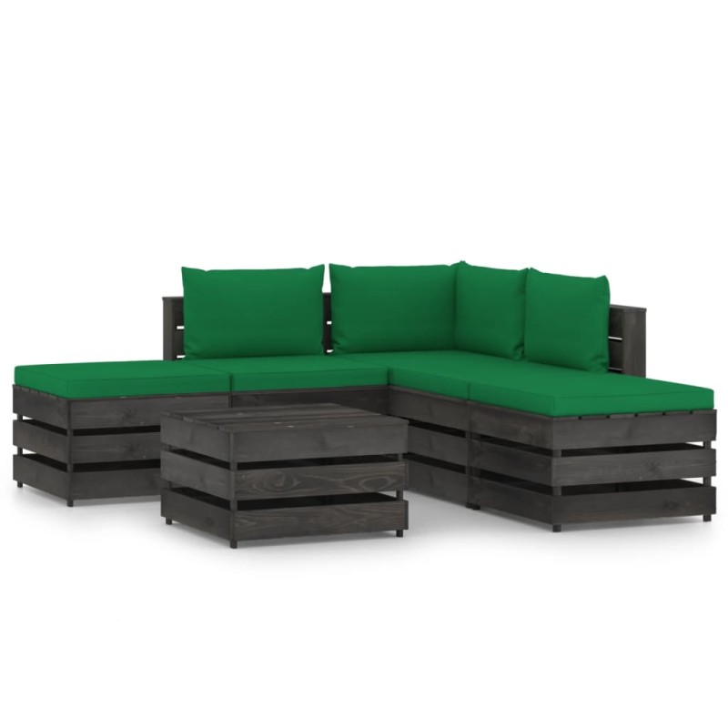 vidaXL Muebles de jardín 6 piezas con cojines madera impregnada gris vidaXL Muebles de jardín 6 piezas con cojines madera impregnada gris