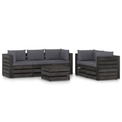 vidaXL Muebles de jardín 6 piezas con cojines madera impregnada gris