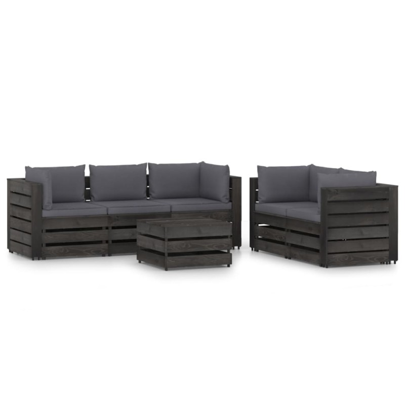 vidaXL Muebles de jardín 6 piezas con cojines madera impregnada gris vidaXL Muebles de jardín 6 piezas con cojines madera impregnada gris