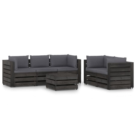 vidaXL Muebles de jardín 6 piezas con cojines madera impregnada gris