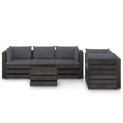 vidaXL Muebles de jardín 6 piezas con cojines madera impregnada gris