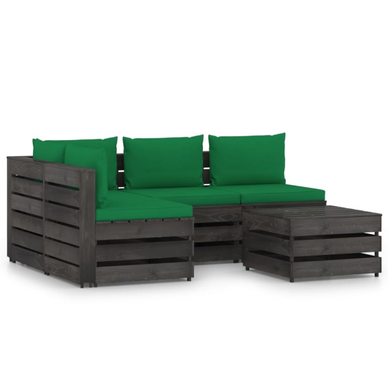 vidaXL Muebles de jardín 5 piezas con cojines madera impregnada gris