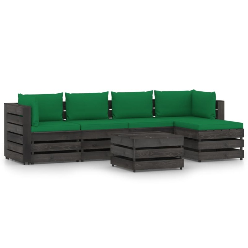 vidaXL Muebles de jardín 6 piezas con cojines madera impregnada gris vidaXL Muebles de jardín 6 piezas con cojines madera impregnada gris