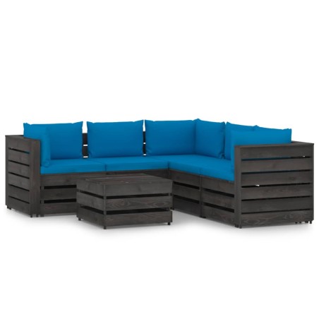 vidaXL Muebles de jardín 6 piezas con cojines madera impregnada gris