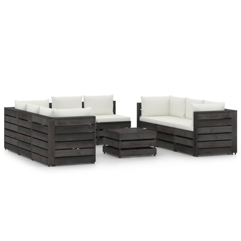 vidaXL Muebles de jardín 9 piezas con cojines madera impregnada gris vidaXL Muebles de jardín 9 piezas con cojines madera impregnada gris