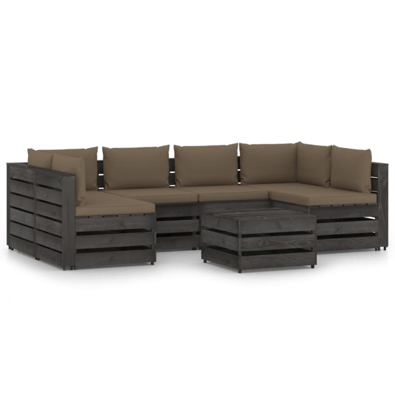 vidaXL Muebles de jardín 7 piezas con cojines madera impregnada gris vidaXL Muebles de jardín 7 piezas con cojines madera impregnada gris