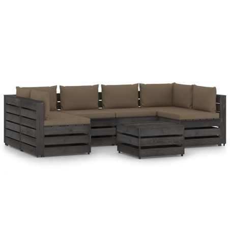 vidaXL Muebles de jardín 7 piezas con cojines madera impregnada gris