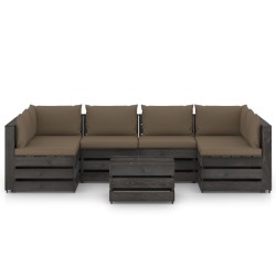 vidaXL Muebles de jardín 7 piezas con cojines madera impregnada gris