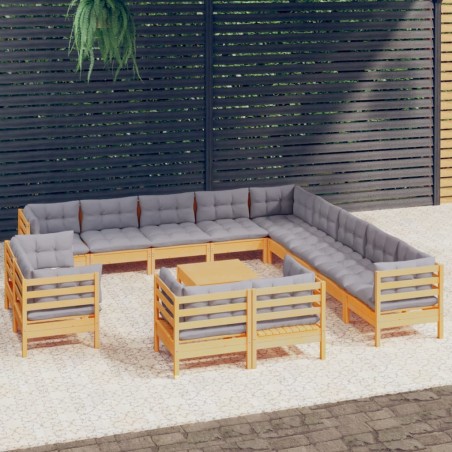vidaXL Juego de muebles de jardín 14 pzas y cojines madera maciza pino