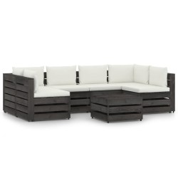 vidaXL Muebles de jardín 7 piezas con cojines madera impregnada gris