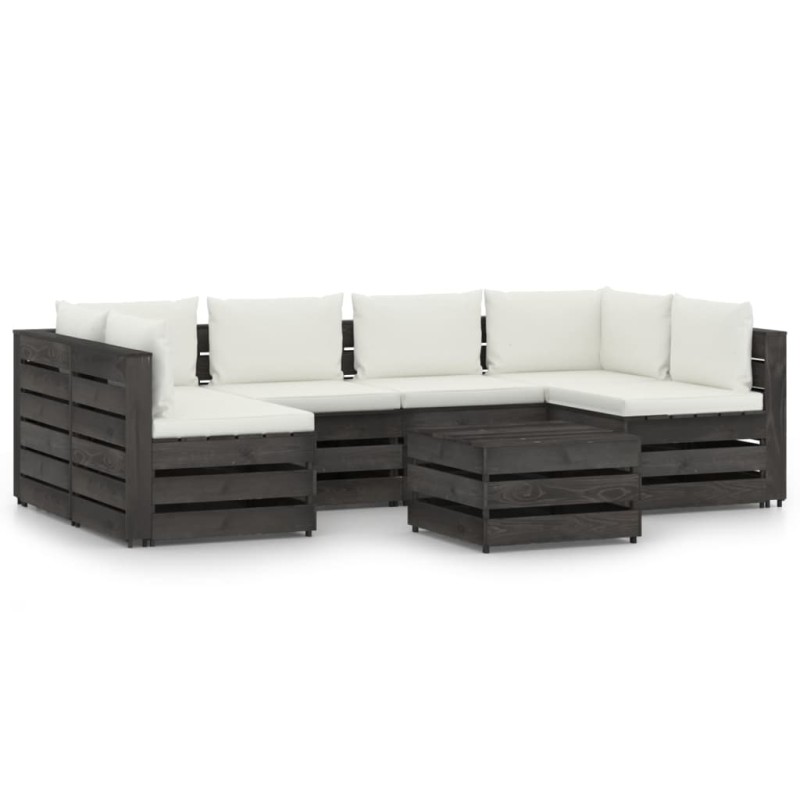 vidaXL Muebles de jardín 7 piezas con cojines madera impregnada gris vidaXL Muebles de jardín 7 piezas con cojines madera impregnada gris