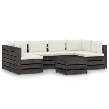vidaXL Muebles de jardín 7 piezas con cojines madera impregnada gris