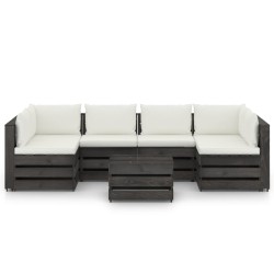 vidaXL Muebles de jardín 7 piezas con cojines madera impregnada gris
