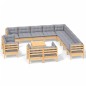 vidaXL Juego de muebles de jardín 14 pzas y cojines madera maciza pino vidaXL Juego de muebles de jardín 14 pzas y cojines madera maciza pino