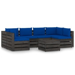 vidaXL Muebles de jardín 7 piezas con cojines madera impregnada gris