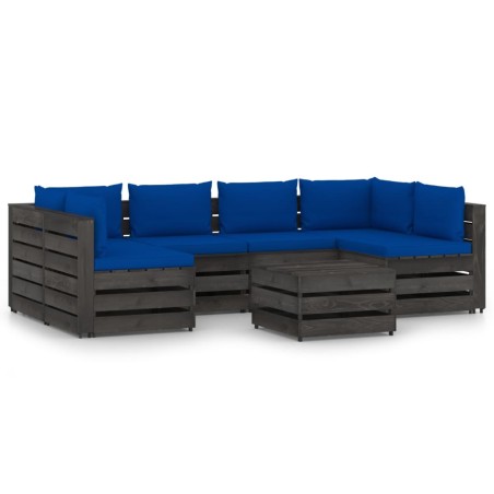 vidaXL Muebles de jardín 7 piezas con cojines madera impregnada gris