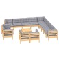 vidaXL Juego de muebles de jardín 14 pzas y cojines madera maciza pino vidaXL Juego de muebles de jardín 14 pzas y cojines madera maciza pino