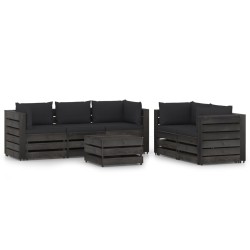 vidaXL Muebles de jardín 6 piezas con cojines madera impregnada gris