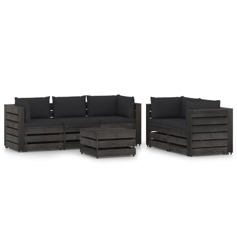 vidaXL Muebles de jardín 6 piezas con cojines madera impregnada gris vidaXL Muebles de jardín 6 piezas con cojines madera impregnada gris
