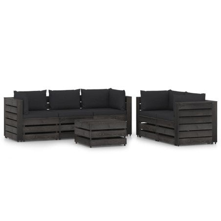 vidaXL Muebles de jardín 6 piezas con cojines madera impregnada gris