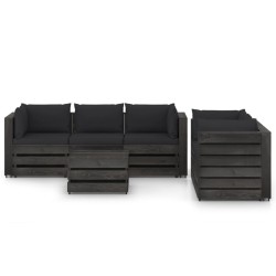 vidaXL Muebles de jardín 6 piezas con cojines madera impregnada gris